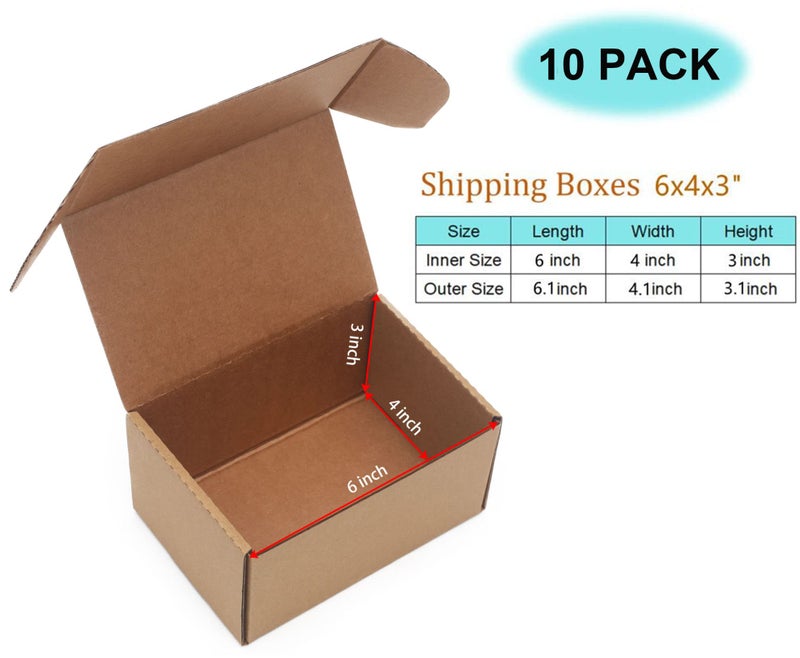 YOUNGKEE 10 Pack Small Shipping Boxes 6x4x3 ' ' Corrugated Small Cardboard Boxes for Shipping  Recyclable Packaging Boxes for Small Business  Mailer  Gift Packing  Crafts Packing  Jewelry Box Shipping  Brown - Image 2